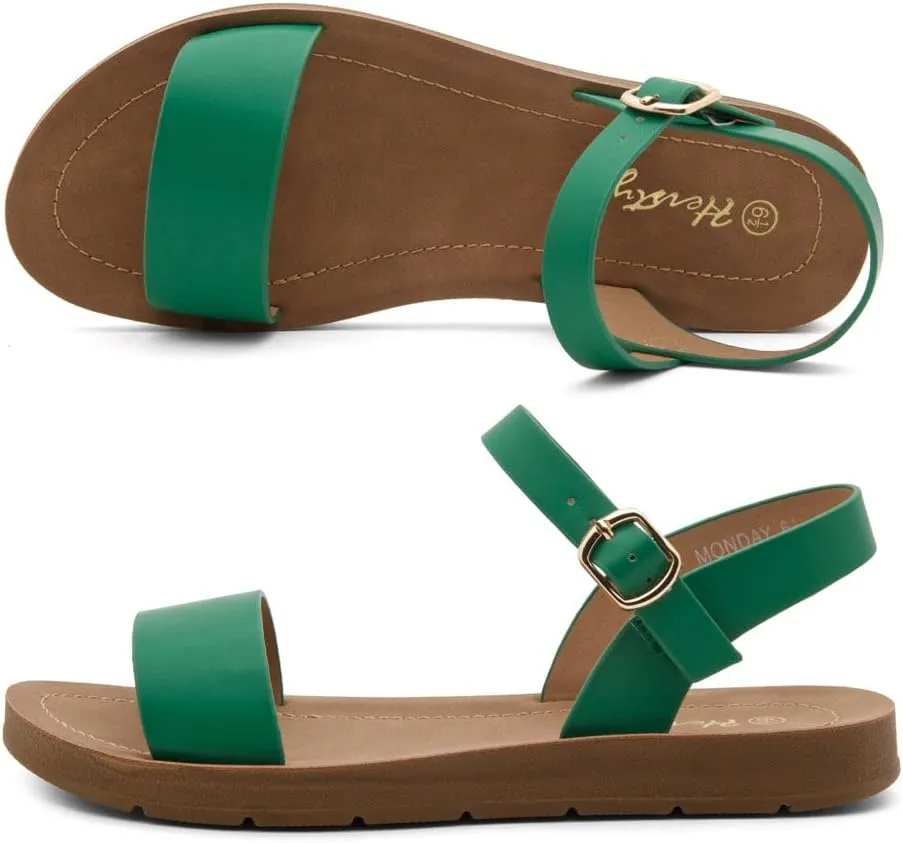 Herstyle Monday Womens Open Toes One Band Ankle Strap Flat Sandals