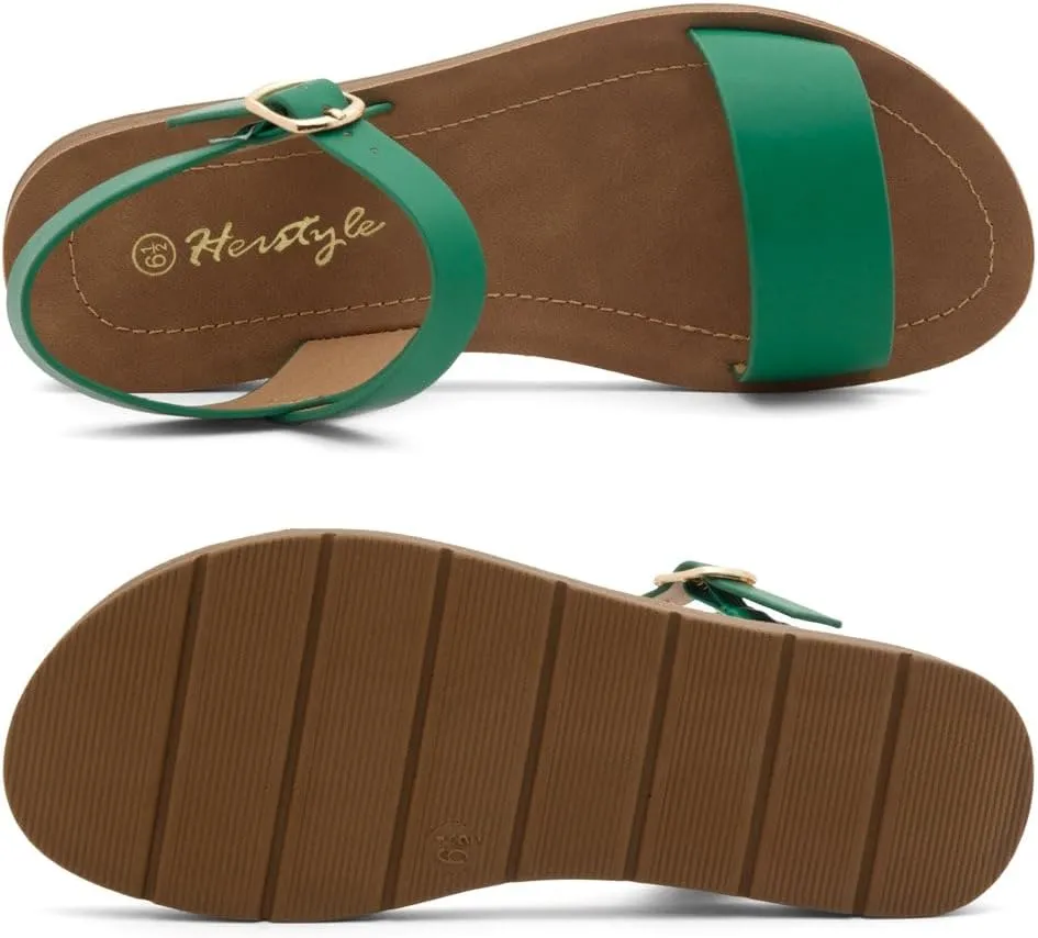 Herstyle Monday Womens Open Toes One Band Ankle Strap Flat Sandals
