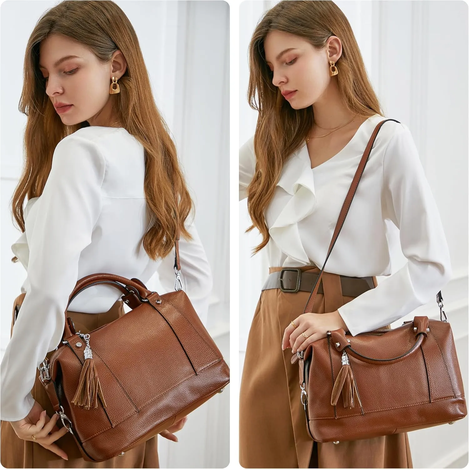 HESHE Womens Genuine Leather Handbags Purse Crossbody Satchel Tote Bags Ladies Real Leather Bags