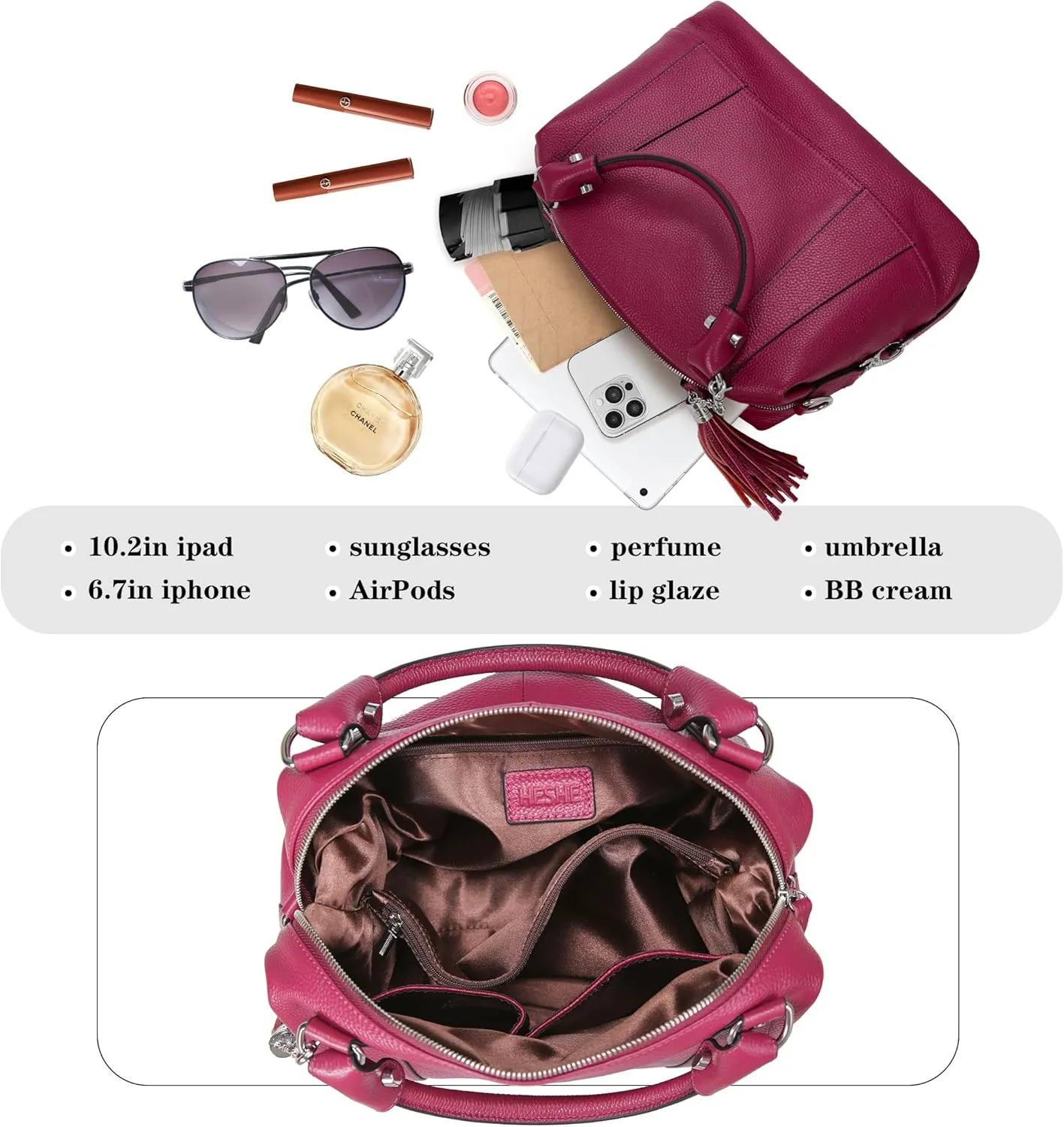 HESHE Womens Genuine Leather Handbags Purse Crossbody Satchel Tote Bags Ladies Real Leather Bags
