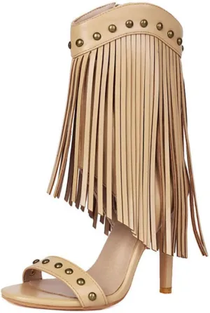 High Heels Women's Peep Toe Tassel Rivets Sandals Boots Stiletto Side Zipper Prom Party Dance Pumps Shoes 11cm