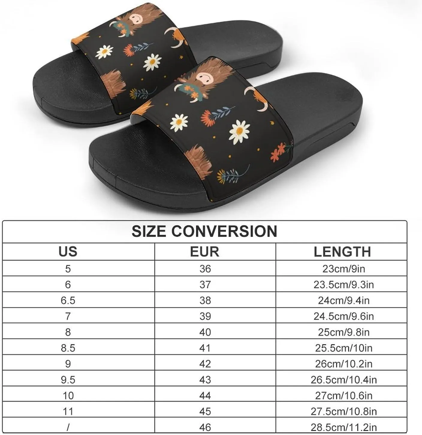 Highland Cow Floral Slippers for Women Men Anti-Slip Shower Slides Open Toe Slippers for Home Outdoor Beach