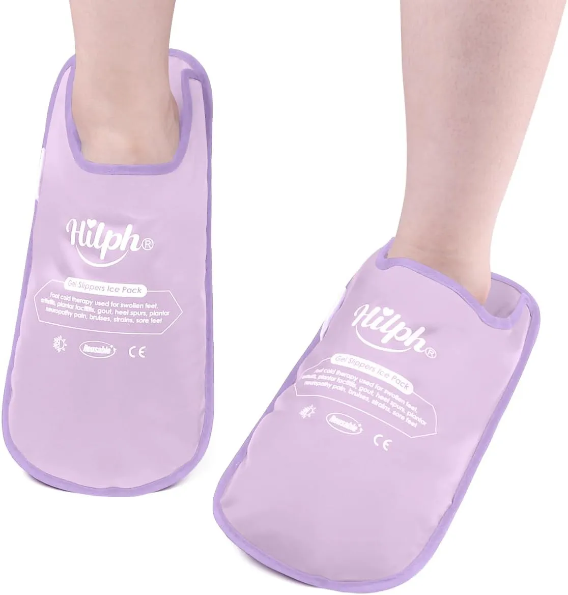 Hilph Foot Ice Pack Slippers for Plantar Fasciitis 2 Packs, Reusable Hot Cold Packs Gel Ice Slipper for Foot and Broken Toes, Gout, Foot Surgery, Neuropathy, Diabetic, Swollen (Purple)