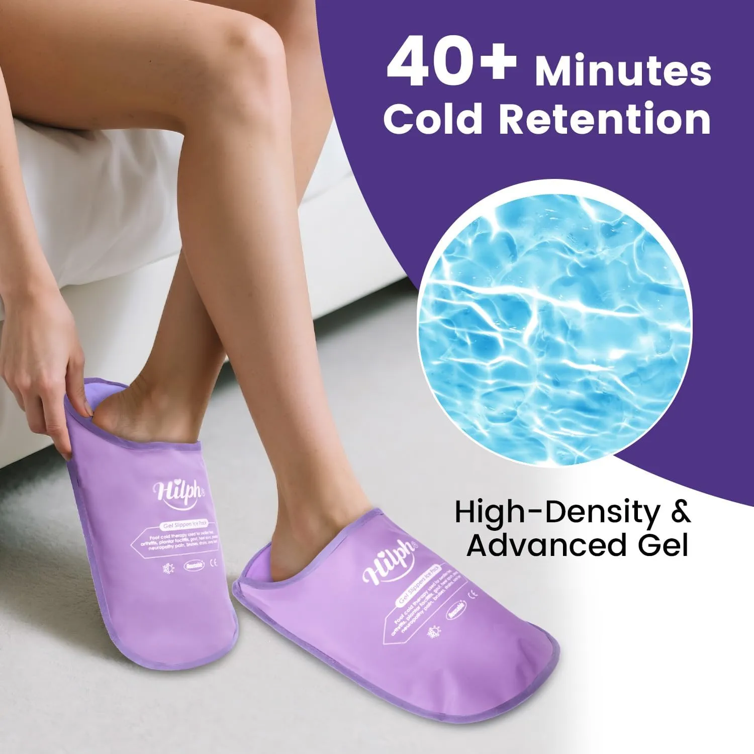 Hilph Foot Ice Pack Slippers for Plantar Fasciitis 2 Packs, Reusable Hot Cold Packs Gel Ice Slipper for Foot and Broken Toes, Gout, Foot Surgery, Neuropathy, Diabetic, Swollen (Purple)