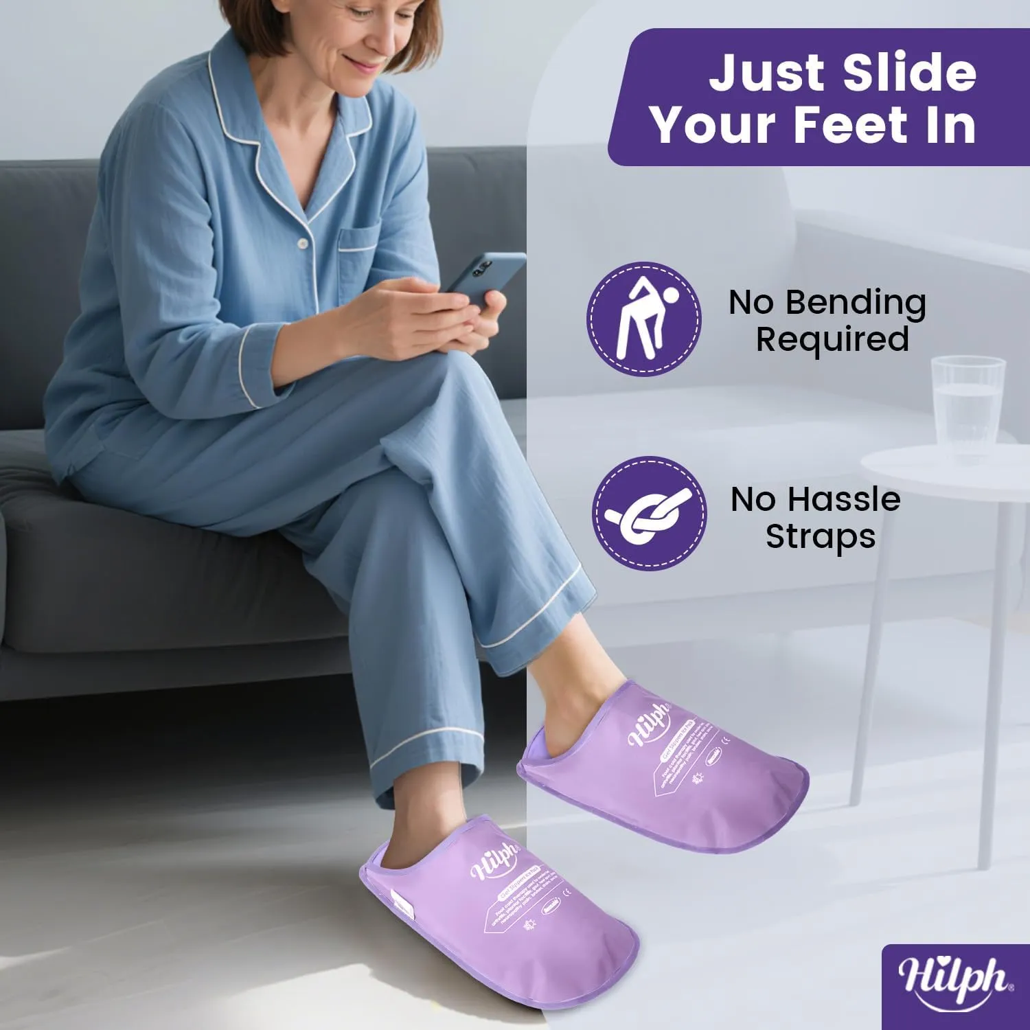 Hilph Foot Ice Pack Slippers for Plantar Fasciitis 2 Packs, Reusable Hot Cold Packs Gel Ice Slipper for Foot and Broken Toes, Gout, Foot Surgery, Neuropathy, Diabetic, Swollen (Purple)