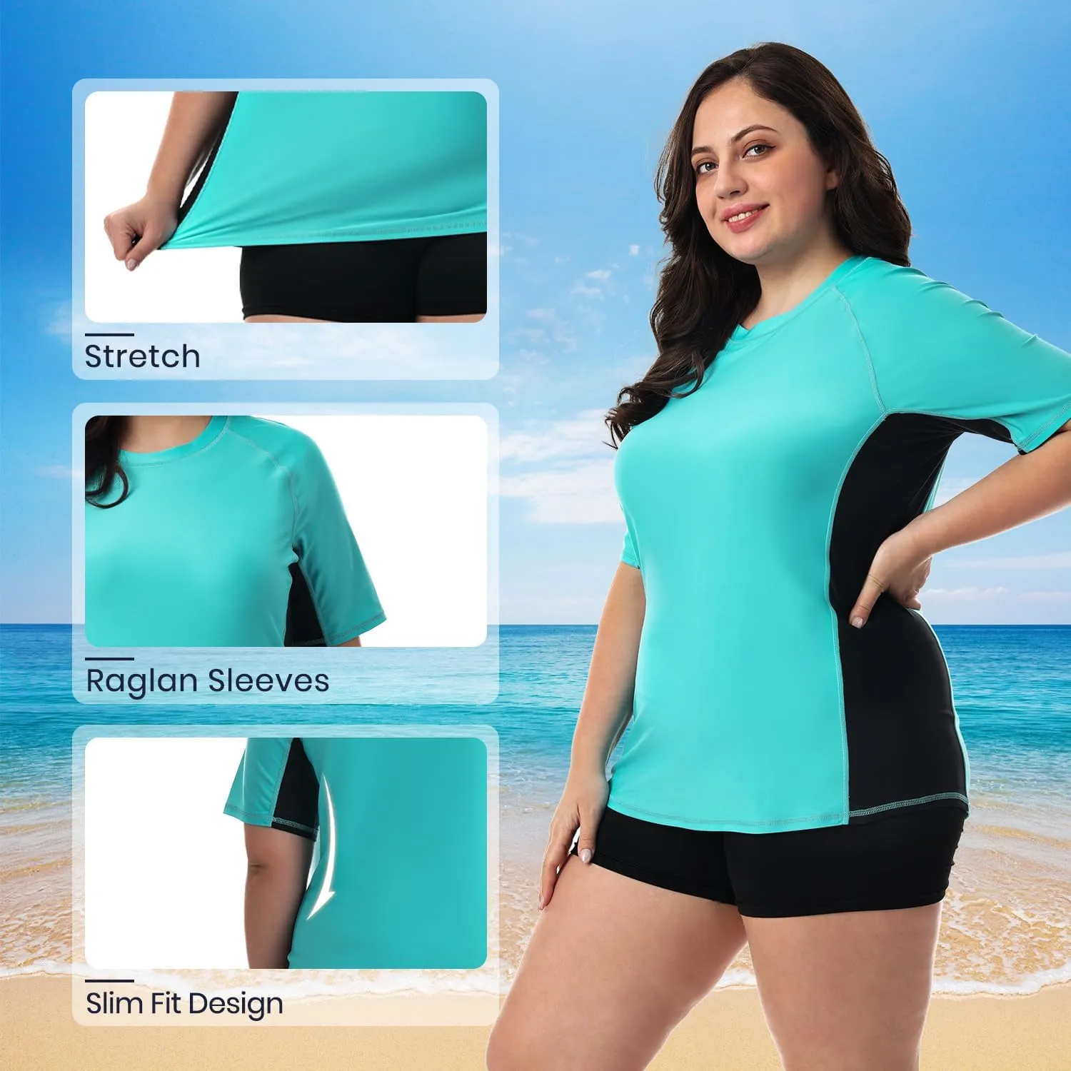 HODOSPORTS Women's Plus Size Rash Guard UPF 50  Swim Shirt Sun Protection Swimsuit Top Short Sleeve 1X-6X
