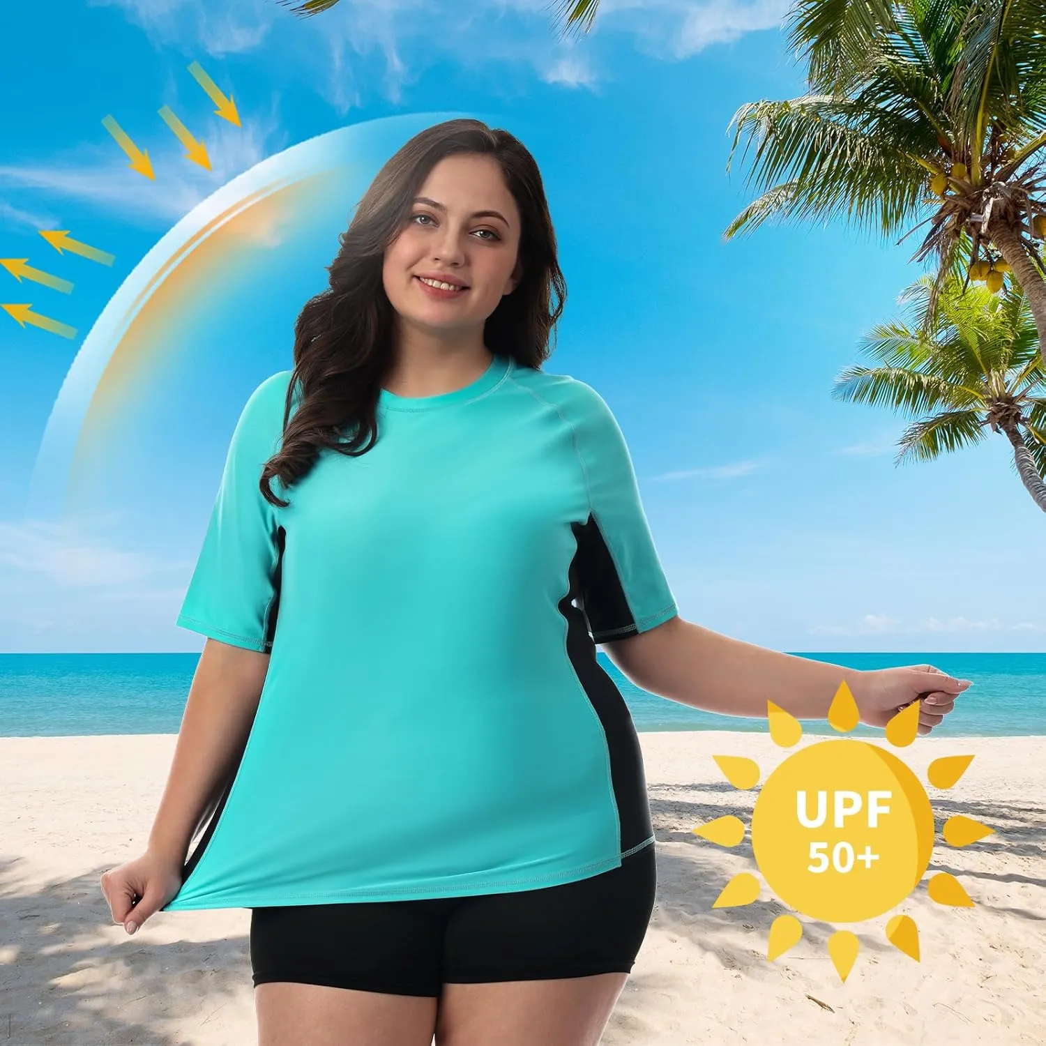 HODOSPORTS Women's Plus Size Rash Guard UPF 50  Swim Shirt Sun Protection Swimsuit Top Short Sleeve 1X-6X