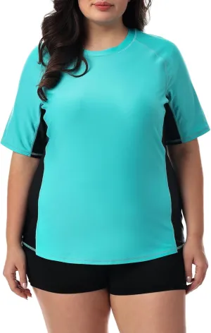 HODOSPORTS Women's Plus Size Rash Guard UPF 50  Swim Shirt Sun Protection Swimsuit Top Short Sleeve 1X-6X