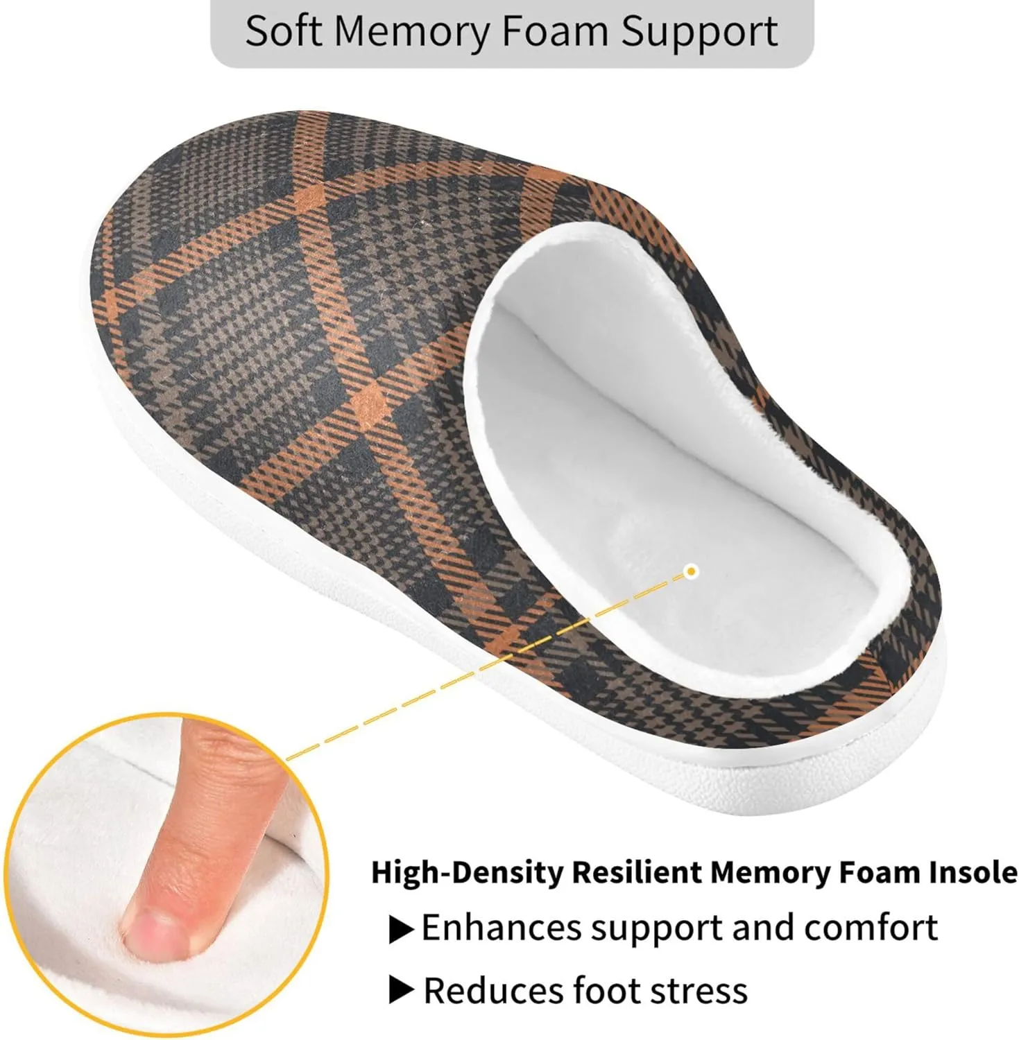 Home Memory Foam Shoes for Men Woman Plush Lining Anti-Slip Rubber Sole Sandal Slippers Bedroom Home Office Travel