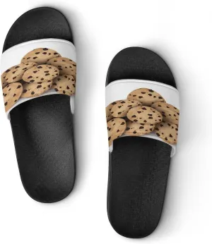 Home Slides Shower Sandals,Chocolate Chip Biscuits Print Open Toe Slippers,Summer Beach Slides,Non-Slip Shower Shoes for Indoor And Outdoor