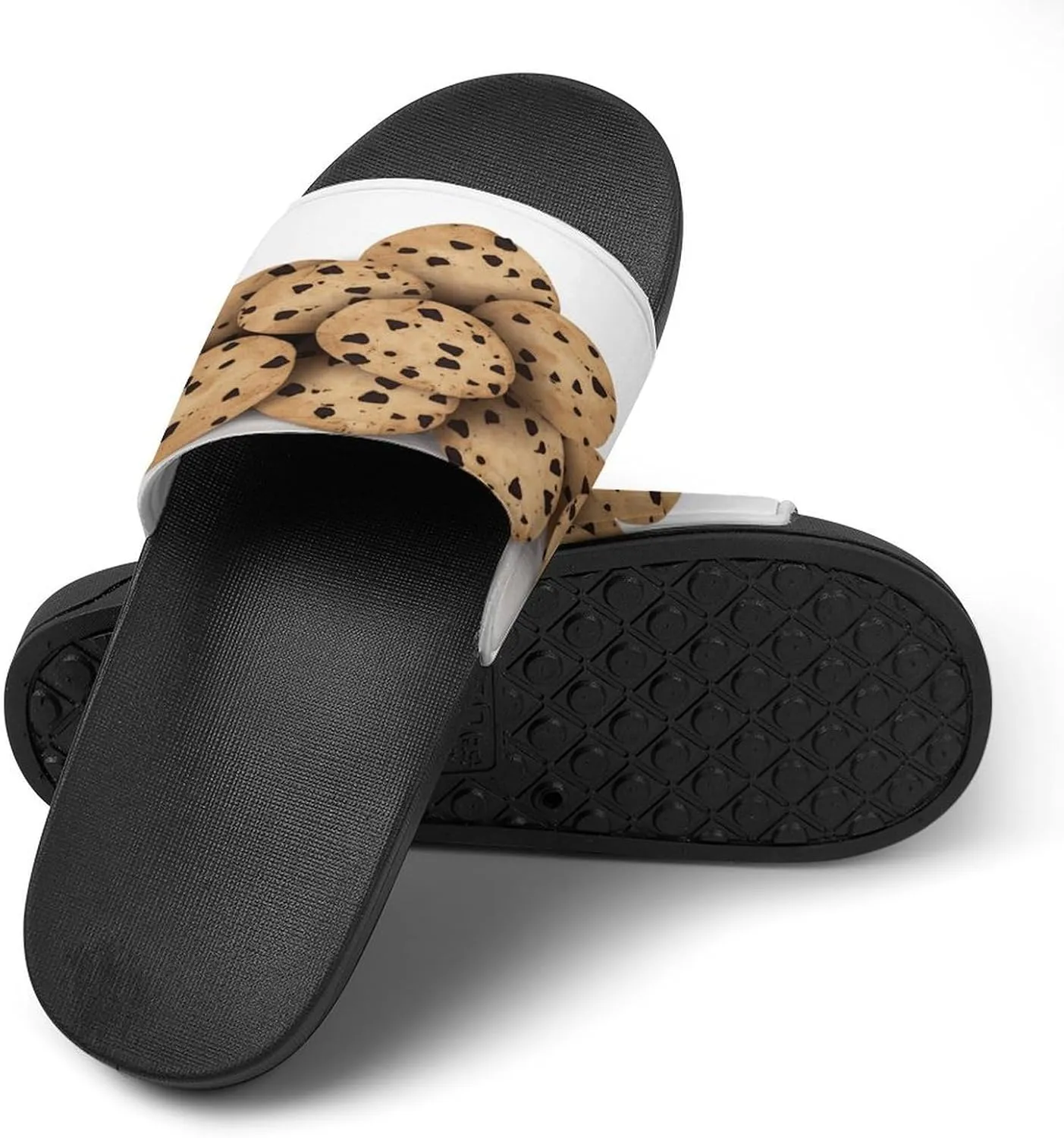 Home Slides Shower Sandals,Chocolate Chip Biscuits Print Open Toe Slippers,Summer Beach Slides,Non-Slip Shower Shoes for Indoor And Outdoor