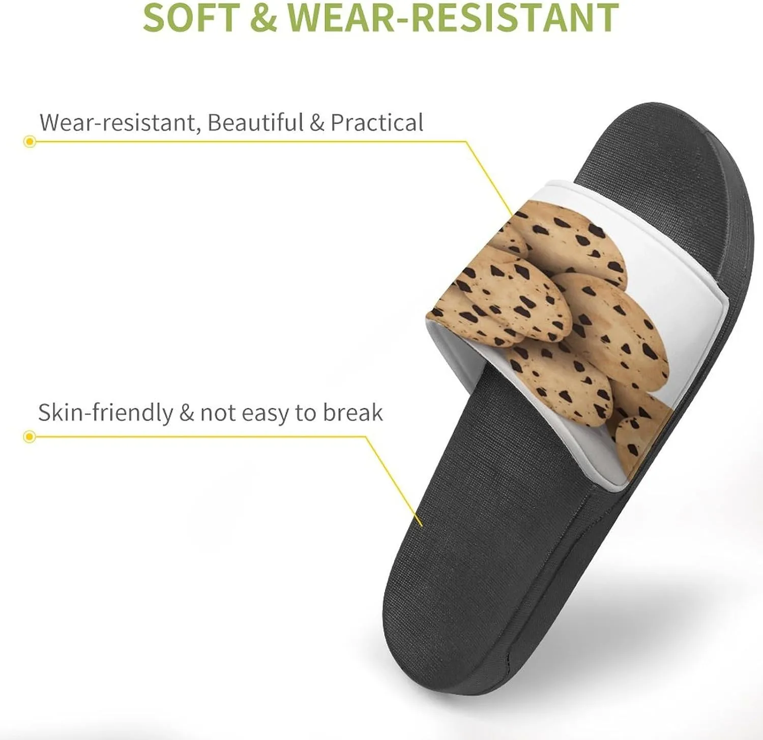 Home Slides Shower Sandals,Chocolate Chip Biscuits Print Open Toe Slippers,Summer Beach Slides,Non-Slip Shower Shoes for Indoor And Outdoor