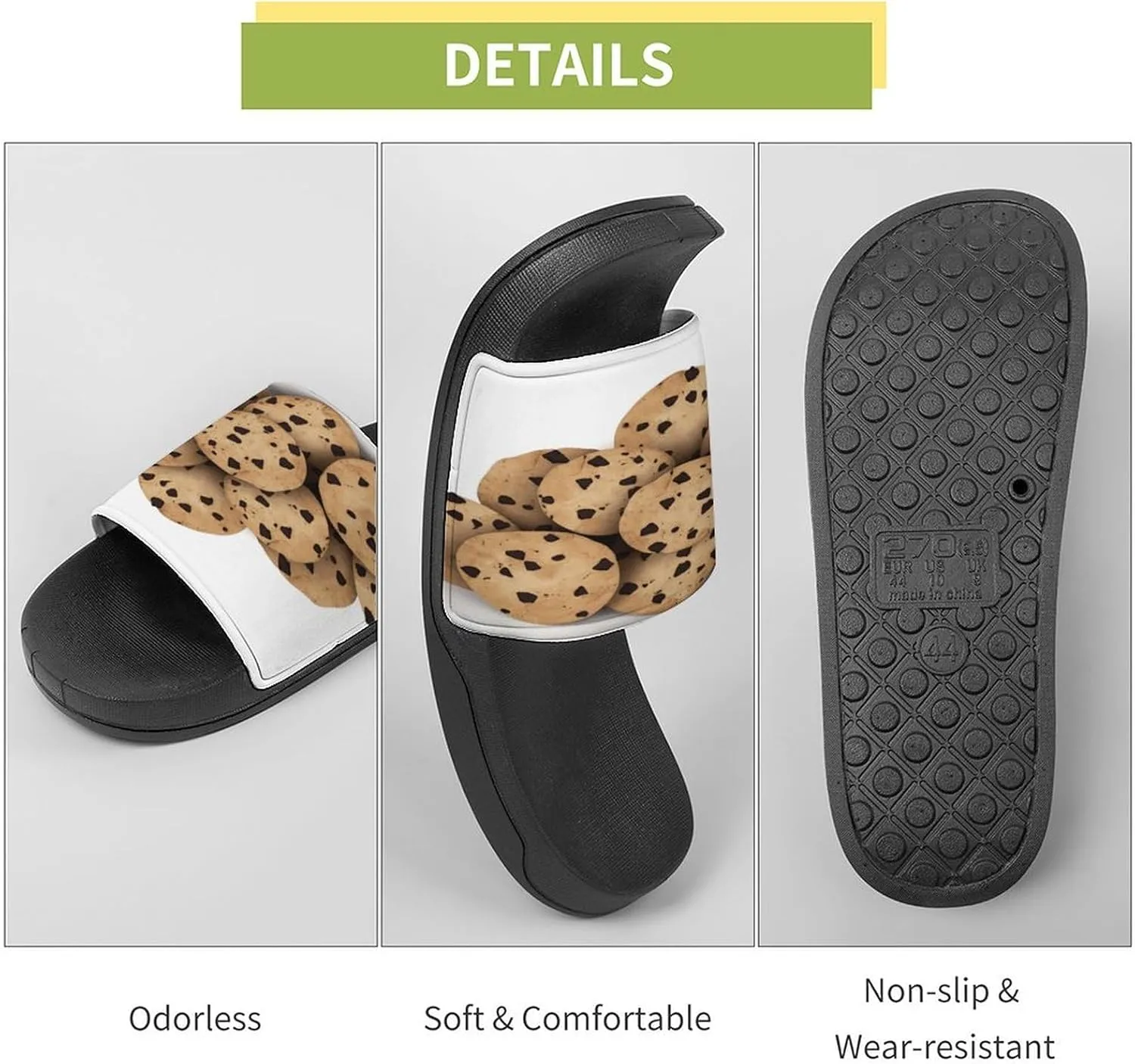Home Slides Shower Sandals,Chocolate Chip Biscuits Print Open Toe Slippers,Summer Beach Slides,Non-Slip Shower Shoes for Indoor And Outdoor