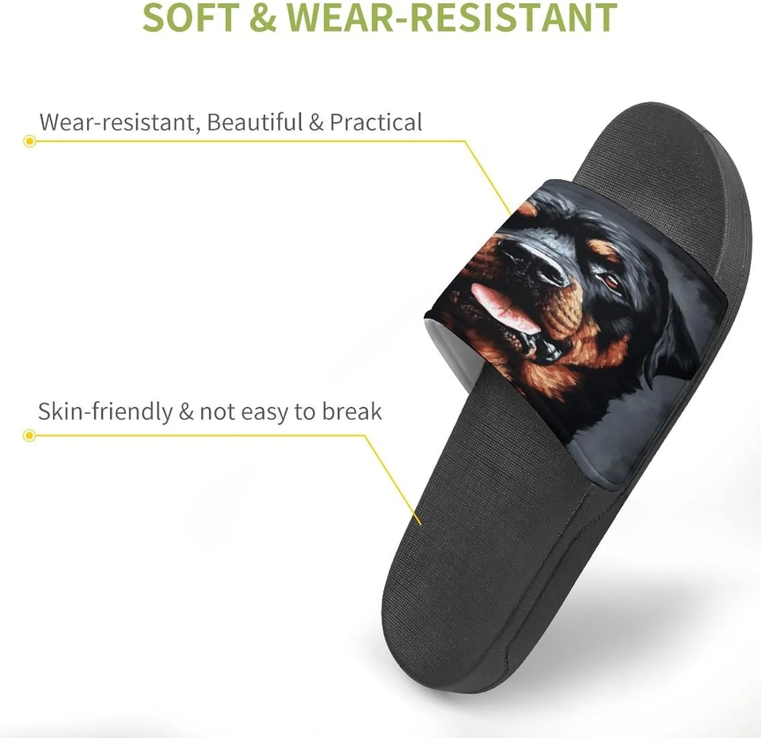 Home Slides Shower Sandals,Cool Rottweiler Dog Art Print Open Toe Slippers,Summer Beach Slides,Non-Slip Shower Shoes for Indoor And Outdoor