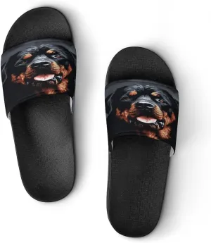 Home Slides Shower Sandals,Cool Rottweiler Dog Art Print Open Toe Slippers,Summer Beach Slides,Non-Slip Shower Shoes for Indoor And Outdoor