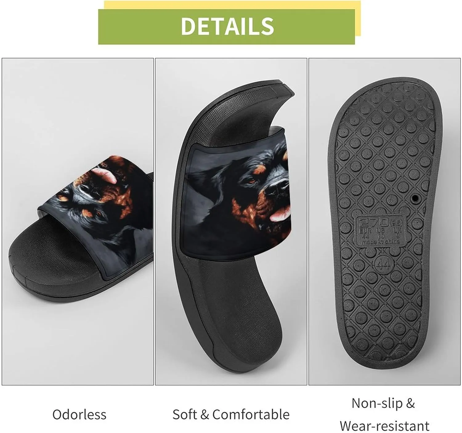 Home Slides Shower Sandals,Cool Rottweiler Dog Art Print Open Toe Slippers,Summer Beach Slides,Non-Slip Shower Shoes for Indoor And Outdoor