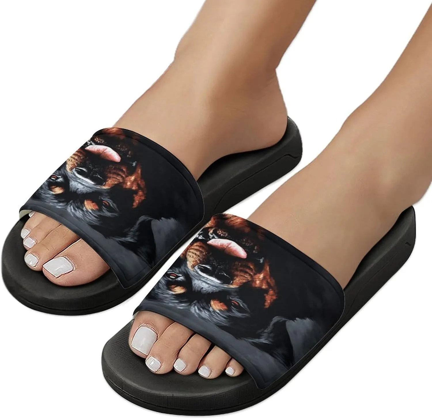 Home Slides Shower Sandals,Cool Rottweiler Dog Art Print Open Toe Slippers,Summer Beach Slides,Non-Slip Shower Shoes for Indoor And Outdoor