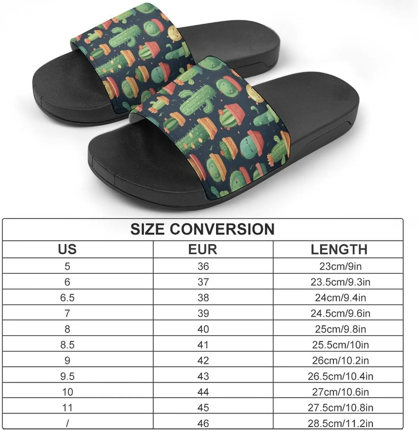 Home Slides Shower Sandals,Cute Cactus Seamless Illustration Print Open Toe Slippers,Summer Beach Slides,Non-Slip Shower Shoes for Indoor And Outdoor