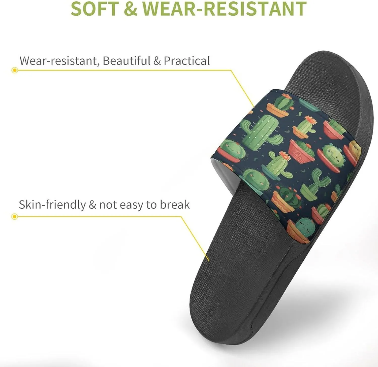 Home Slides Shower Sandals,Cute Cactus Seamless Illustration Print Open Toe Slippers,Summer Beach Slides,Non-Slip Shower Shoes for Indoor And Outdoor