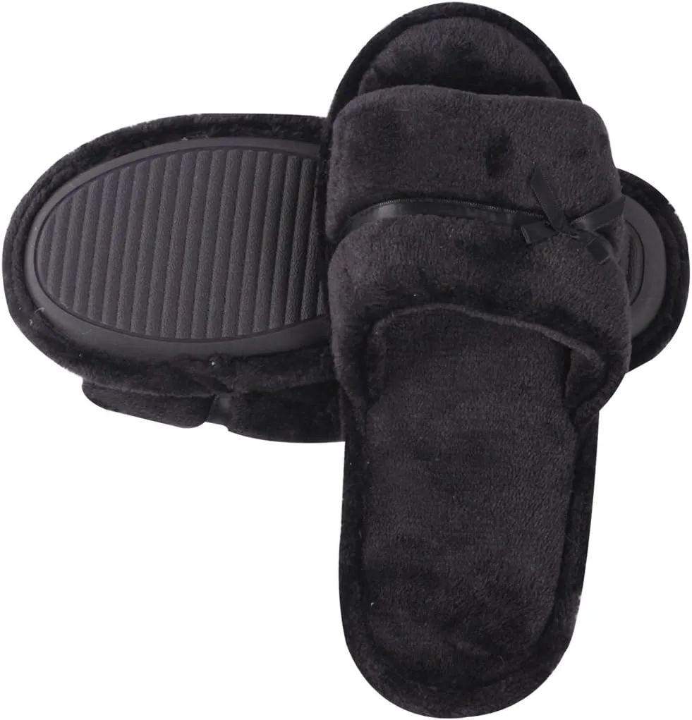 Home Slipper Open Toe Slippers Womens Soft Fuzzy Flannel Memory Foam Non-Slip Indoor Slippers