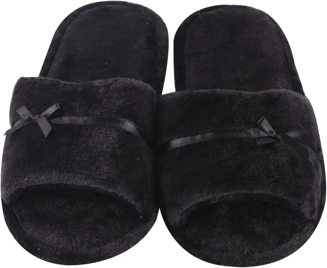 Home Slipper Open Toe Slippers Womens Soft Fuzzy Flannel Memory Foam Non-Slip Indoor Slippers