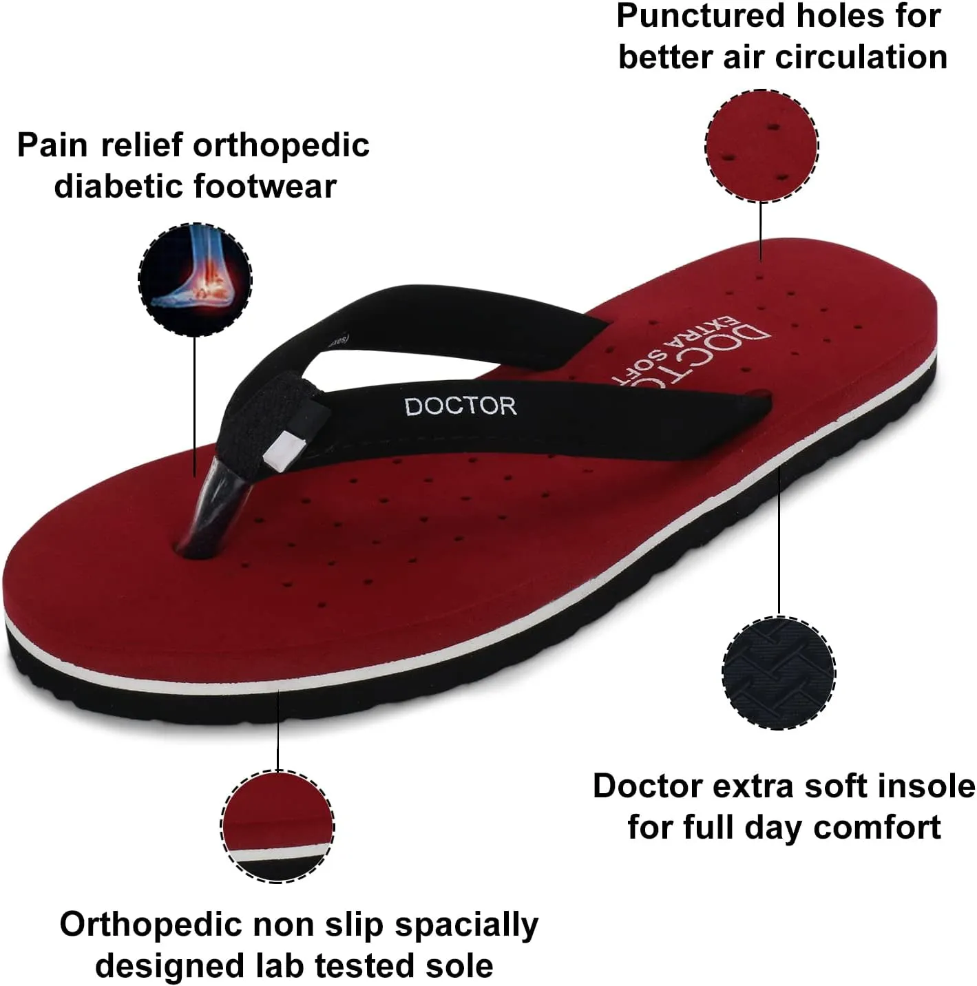 House Slipper for Women's Care Dr Orthopaedic Super Comfort Fitting Flat Cushion Chappal Flip-Flop for Ladies and Girl’s OR-D-19