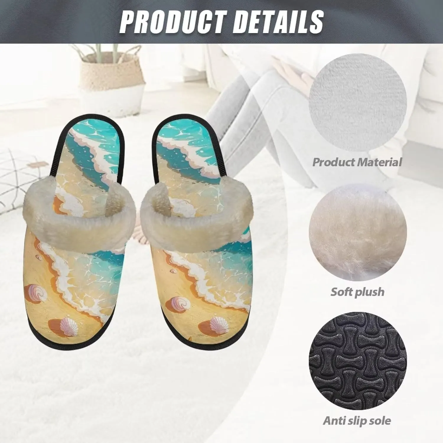 House Slipper Indoor Outdoor Slipper for Women with Furry Fluffy Collar Bedroom Slipper Warm Soft Winter Non-Slip Slipper for Ladies XS-XL