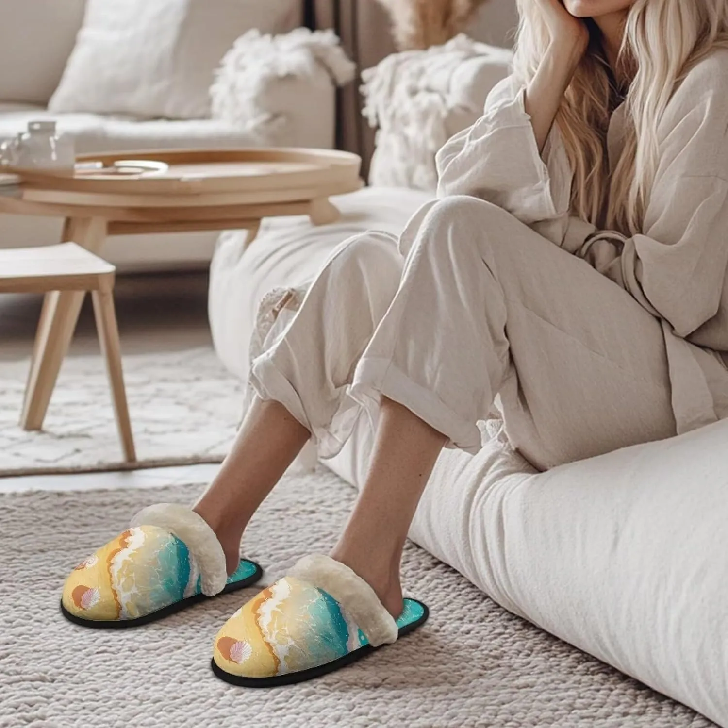 House Slipper Indoor Outdoor Slipper for Women with Furry Fluffy Collar Bedroom Slipper Warm Soft Winter Non-Slip Slipper for Ladies XS-XL