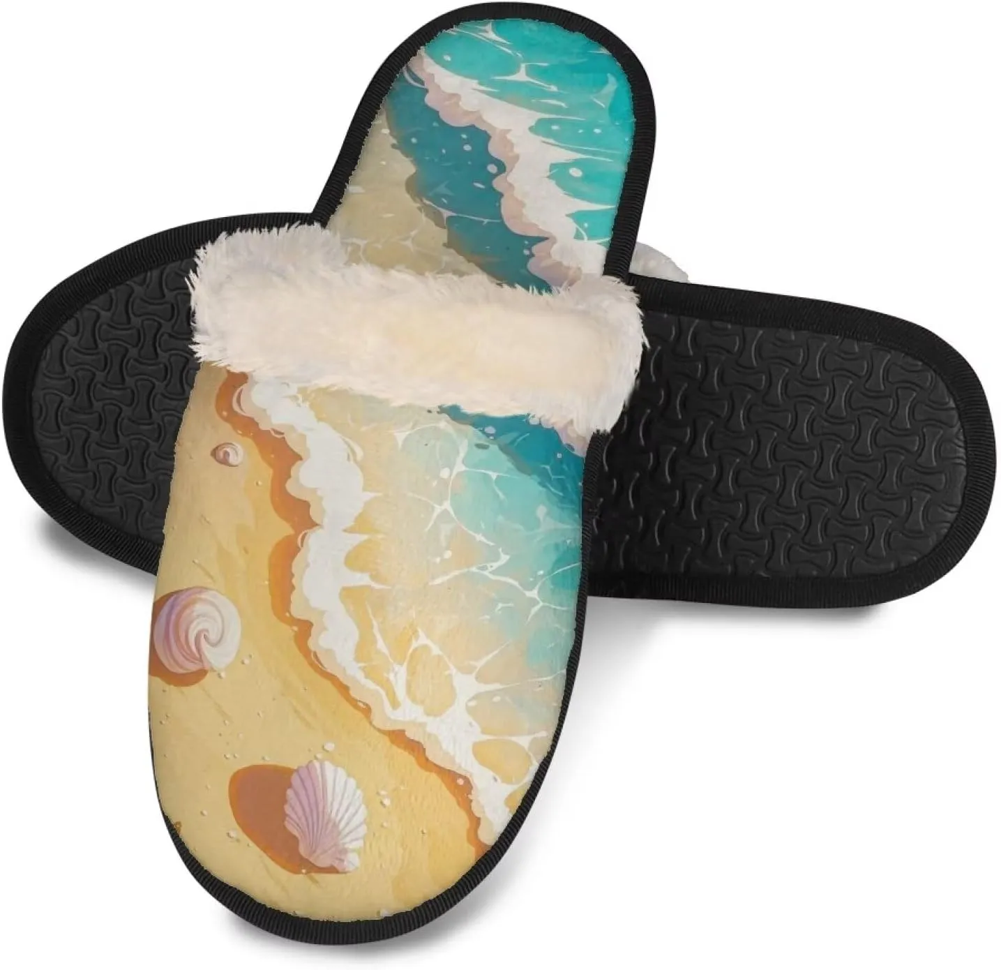 House Slipper Indoor Outdoor Slipper for Women with Furry Fluffy Collar Bedroom Slipper Warm Soft Winter Non-Slip Slipper for Ladies XS-XL