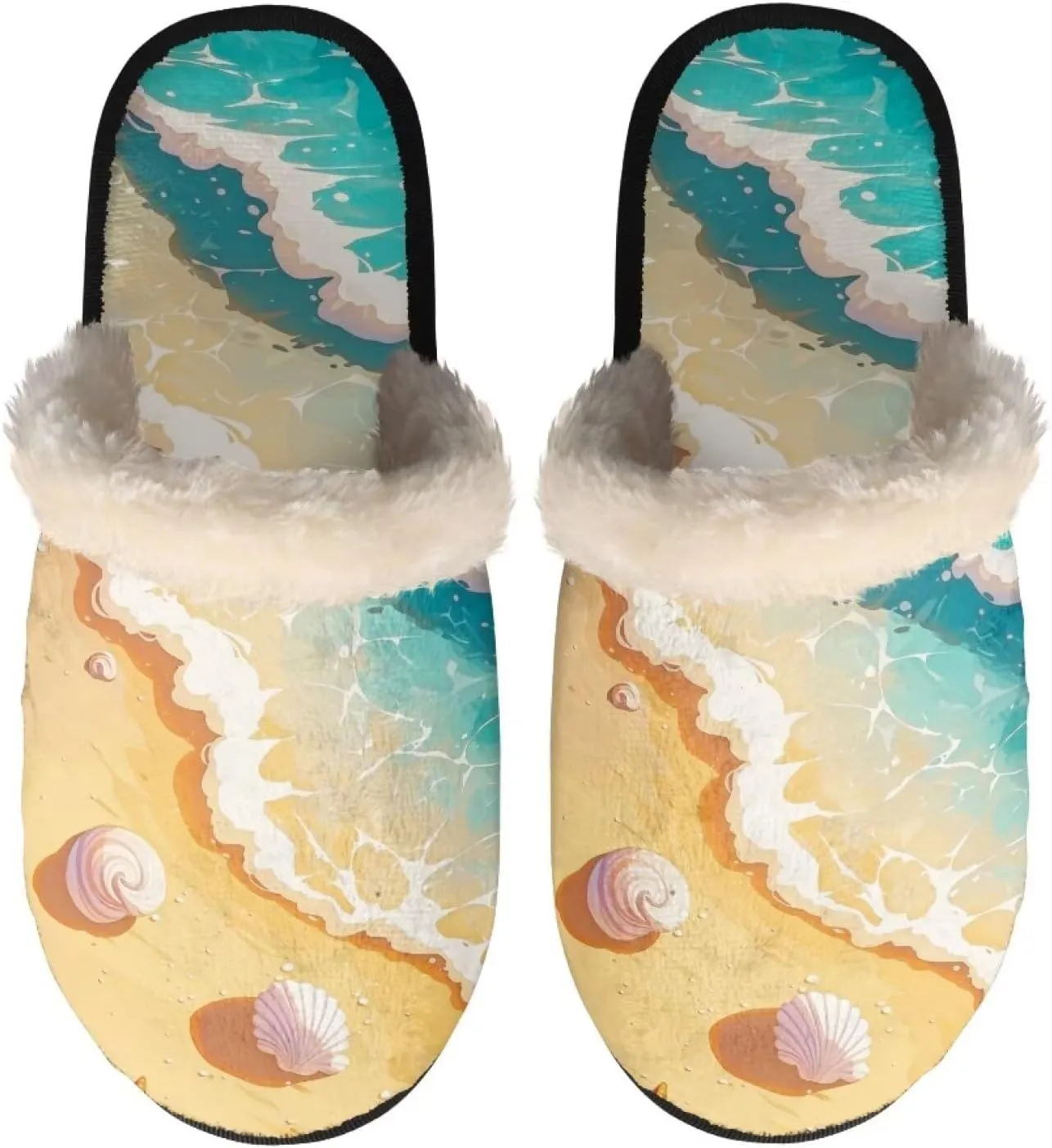 House Slipper Indoor Outdoor Slipper for Women with Furry Fluffy Collar Bedroom Slipper Warm Soft Winter Non-Slip Slipper for Ladies XS-XL