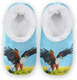 House Slippers for Women Men Oil Painting Bald Eagle Soft Cozy Sock Slippers, Natural Landscape Fuzzy House Shoes Non Skid Sole for Home Indoor Office