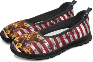 Howilath American Flag Print Flat Shoes for Women Slip on Trekking Shoes Casual Sport Shoes Lightweight Loafers