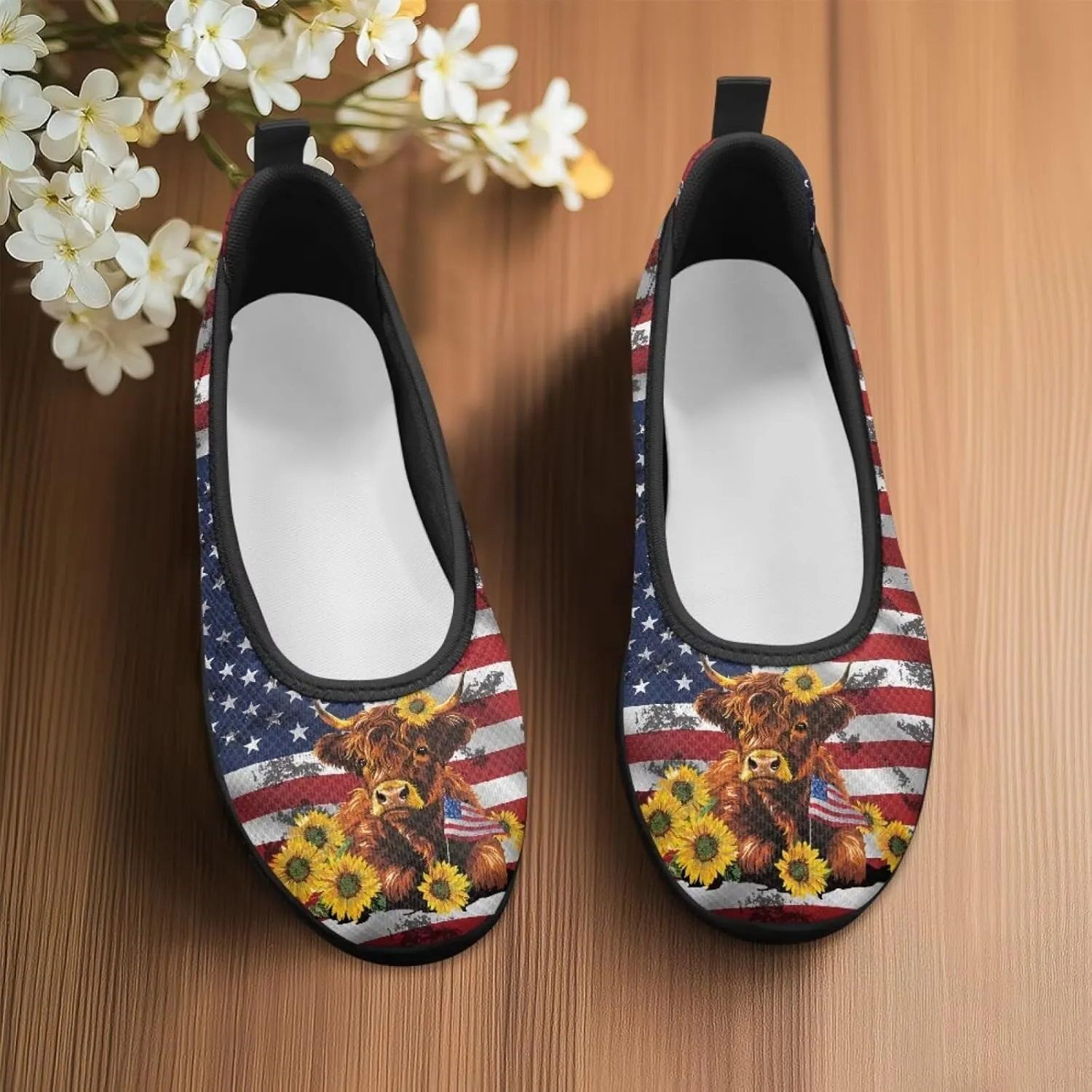 Howilath American Flag Print Flat Shoes for Women Slip on Trekking Shoes Casual Sport Shoes Lightweight Loafers