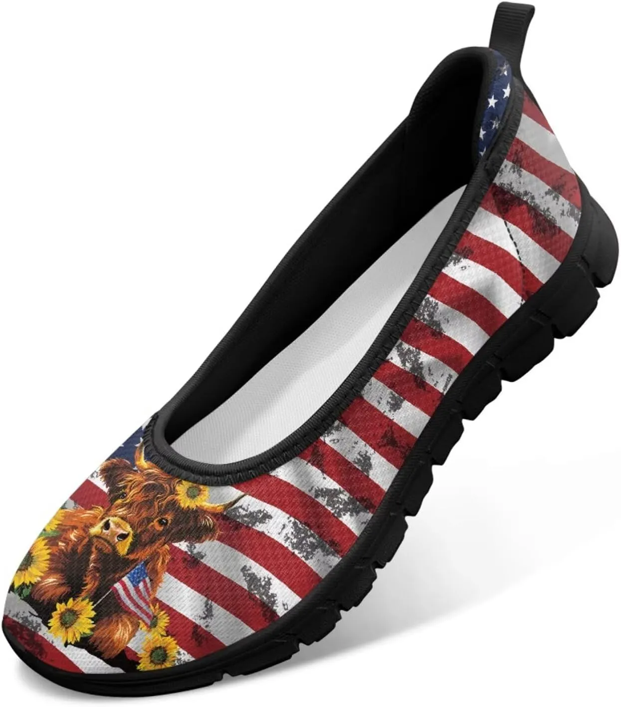 Howilath American Flag Print Flat Shoes for Women Slip on Trekking Shoes Casual Sport Shoes Lightweight Loafers