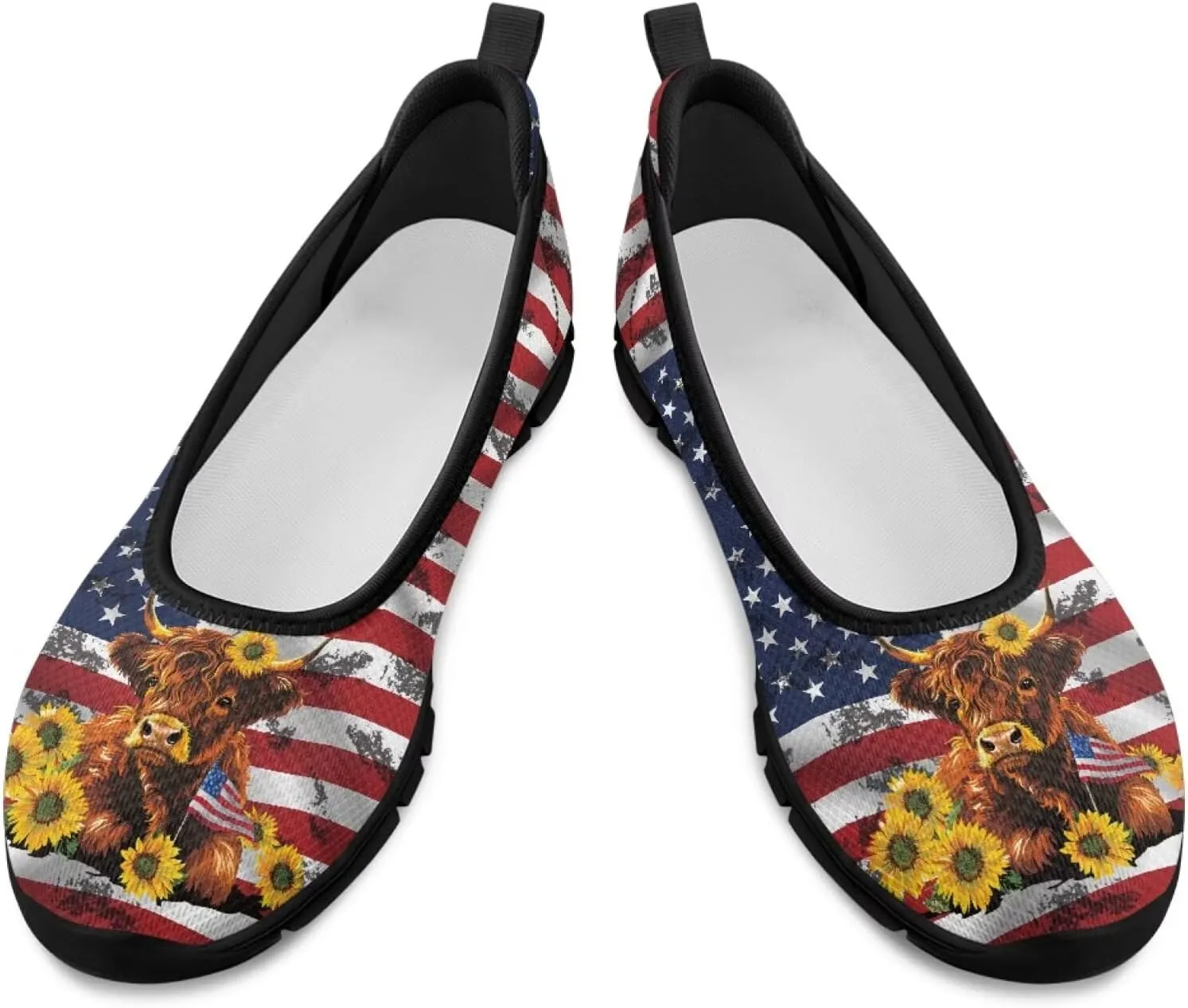Howilath American Flag Print Flat Shoes for Women Slip on Trekking Shoes Casual Sport Shoes Lightweight Loafers