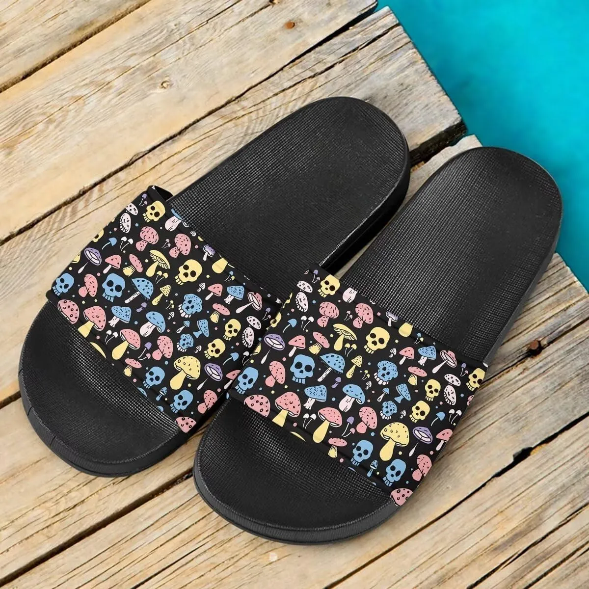 Howilath Cute Animal Women's Classic Open Toe Single Band Slip-On Flat Slide Sandal, Mandala Galaxy Butterflies Colorful Design Women Shower Slippers