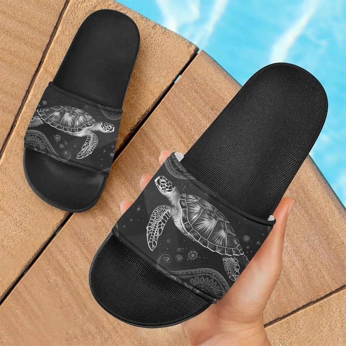 Howilath Novelty Sunflowers Pattern Slide Sandals for Women Girls, Comfotable Open Toe Non Slip Single Band Slide Sandals