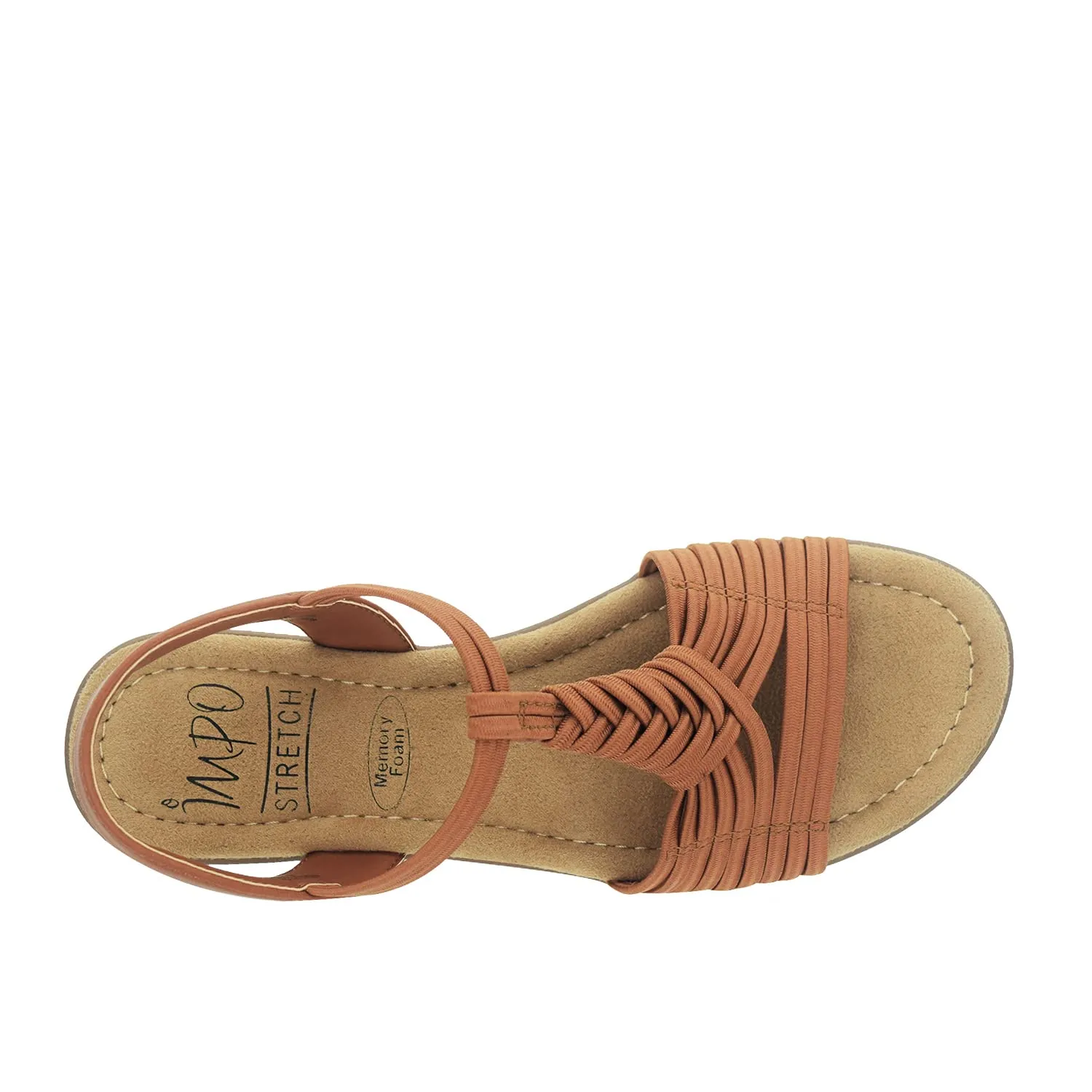 Impo Bellita Stretch Elastic Sandal with Memory Foam, Cognac