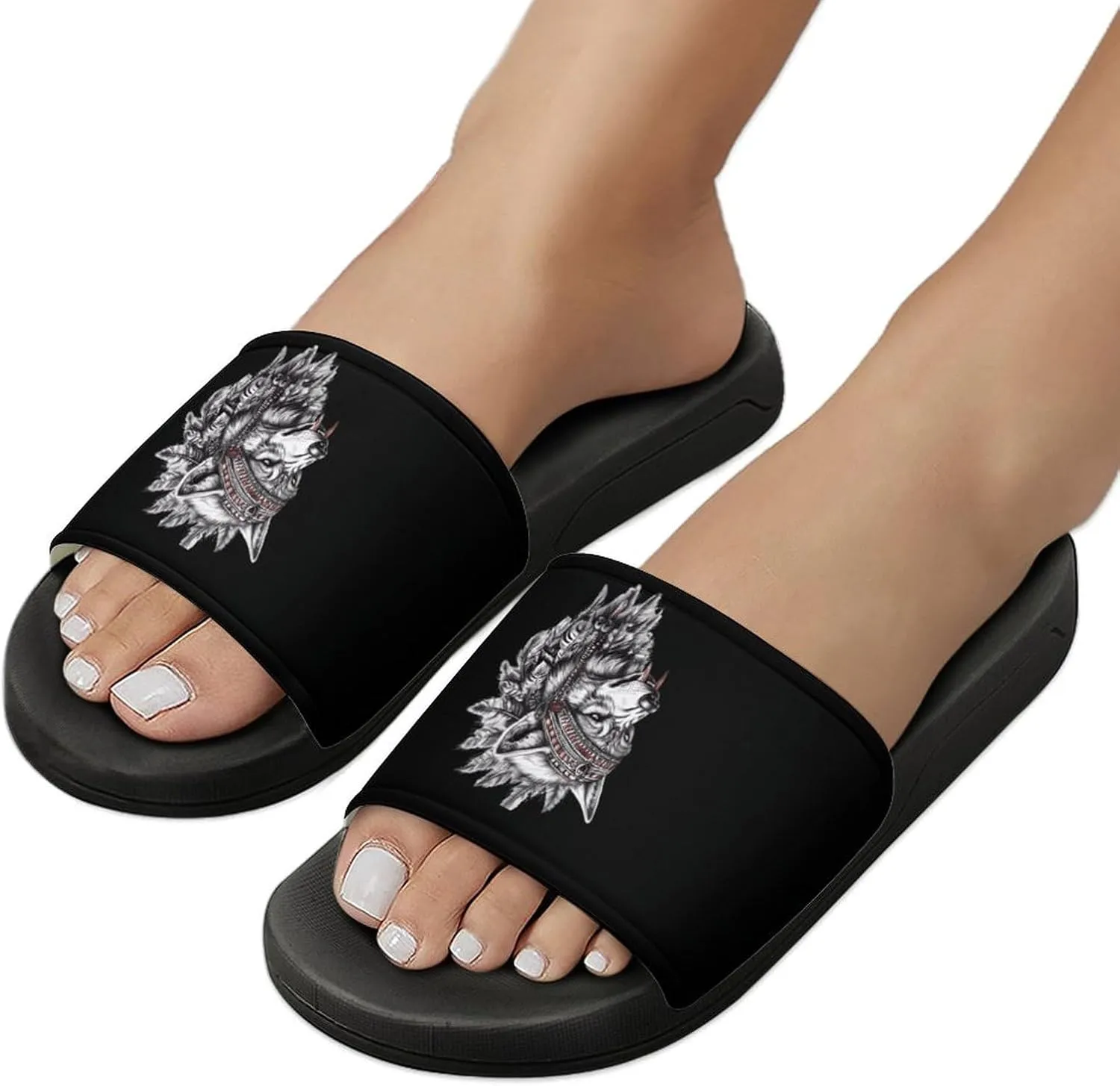 India Native Wolf Shower Sandals PVC Pillow Slippers Bath Slip On Home Shoes Non-Slip for Outdoor