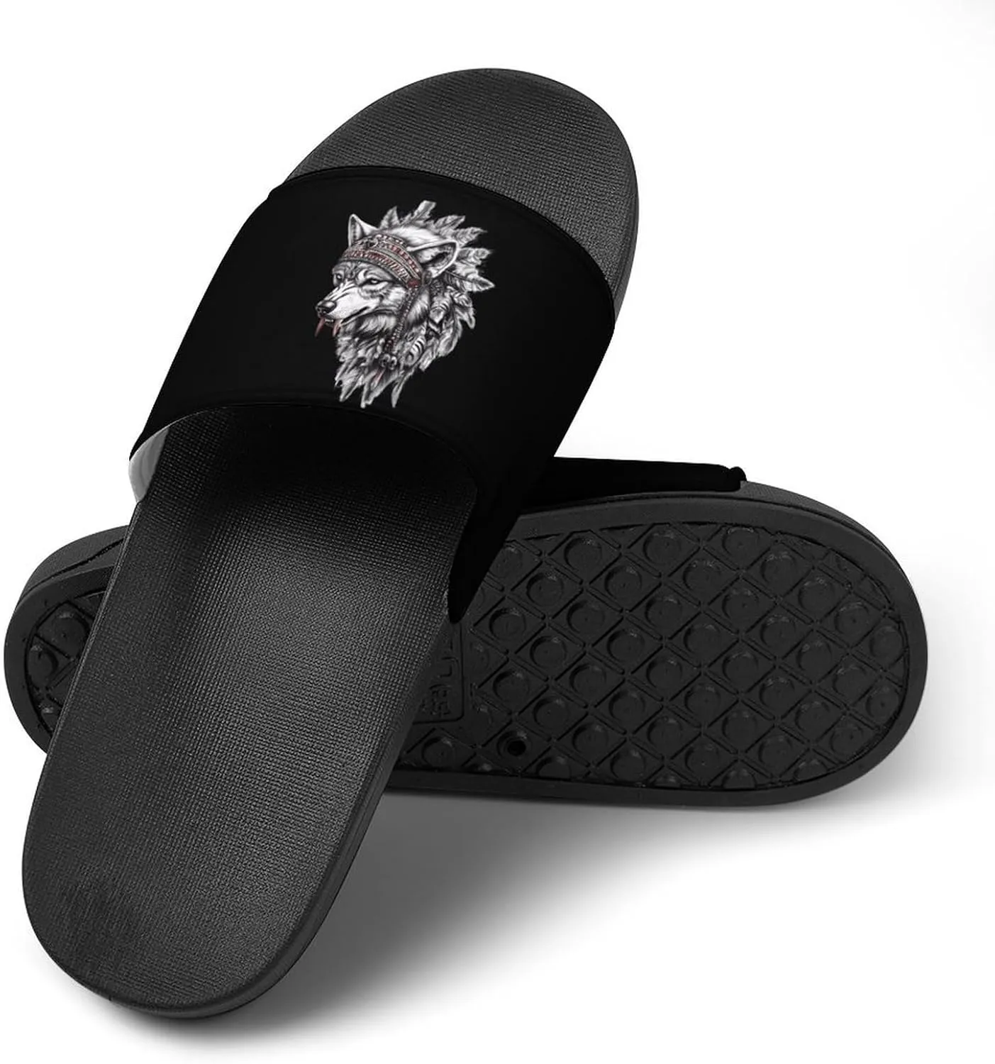 India Native Wolf Shower Sandals PVC Pillow Slippers Bath Slip On Home Shoes Non-Slip for Outdoor