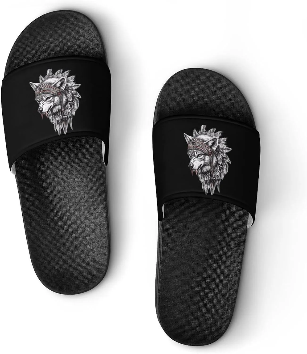 India Native Wolf Shower Sandals PVC Pillow Slippers Bath Slip On Home Shoes Non-Slip for Outdoor