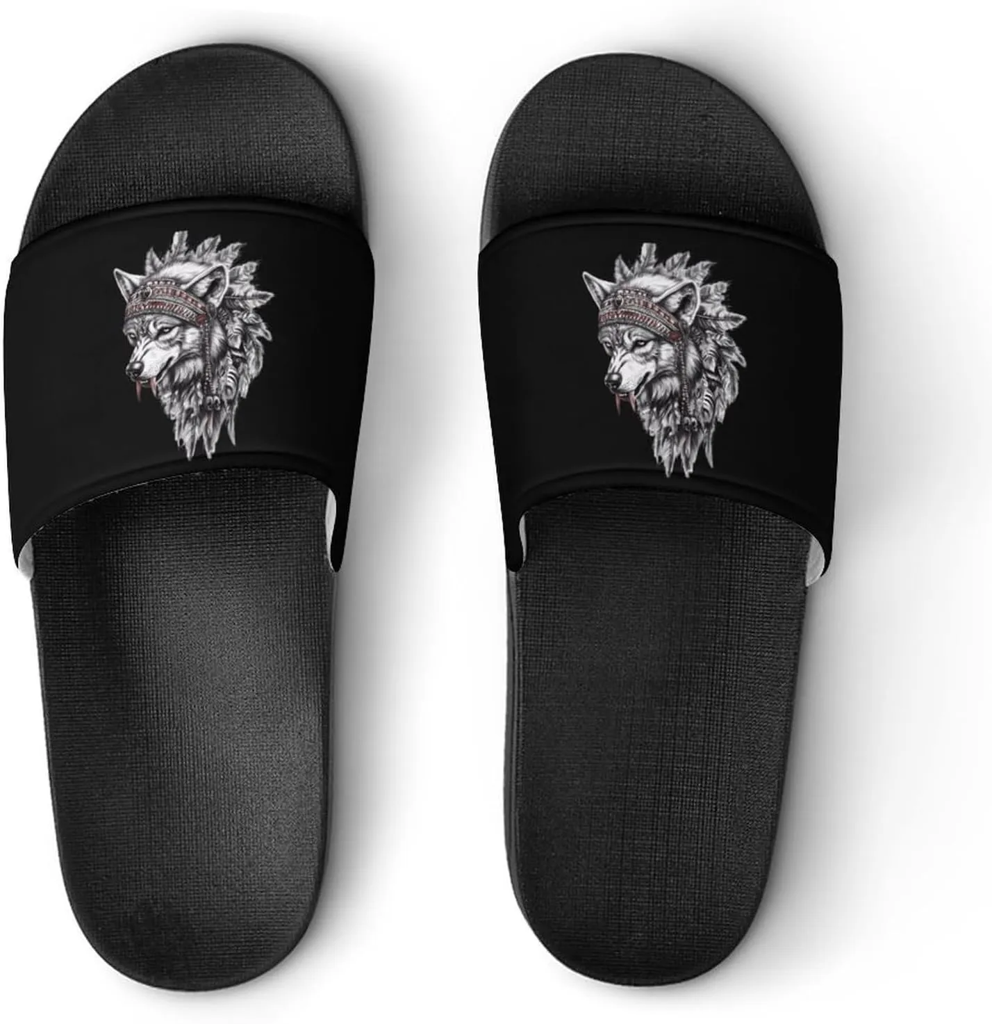 India Native Wolf Shower Sandals PVC Pillow Slippers Bath Slip On Home Shoes Non-Slip for Outdoor