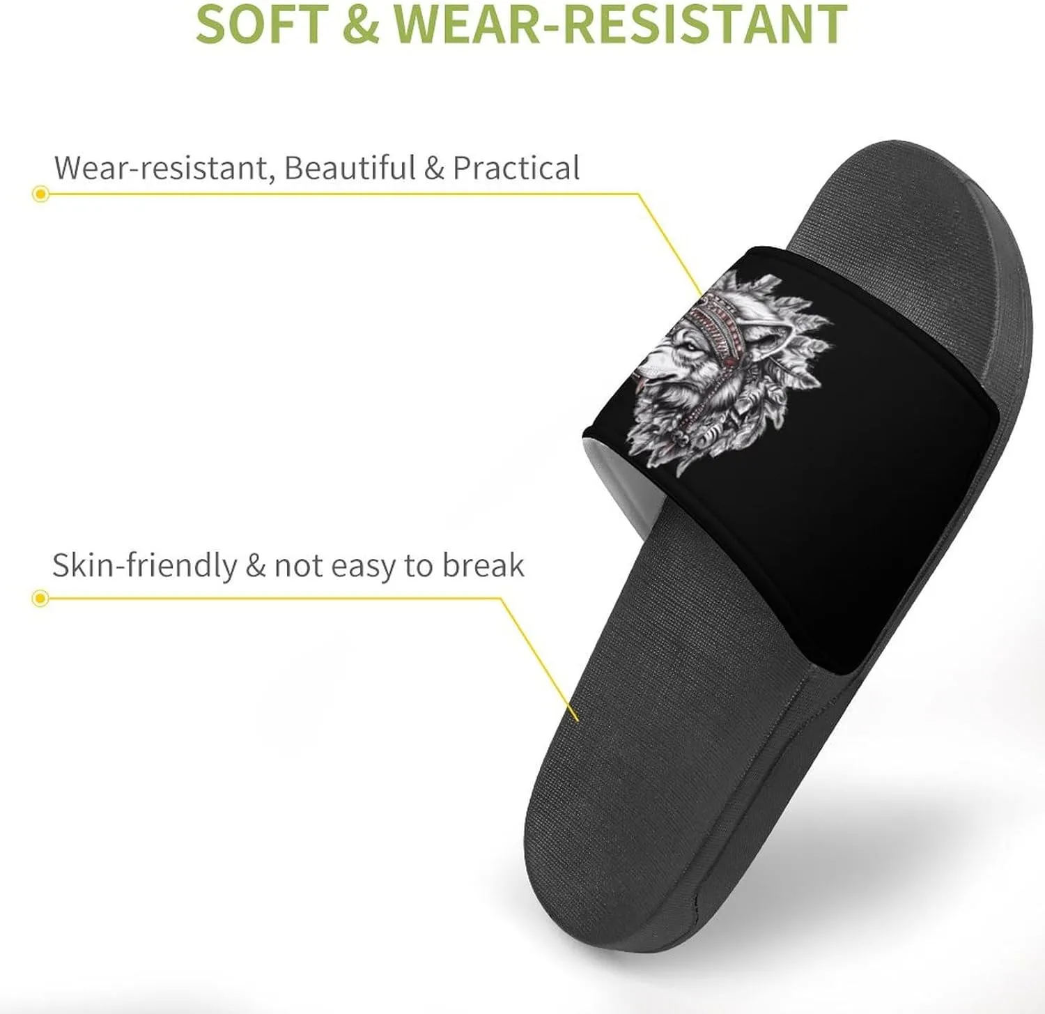 India Native Wolf Shower Sandals PVC Pillow Slippers Bath Slip On Home Shoes Non-Slip for Outdoor