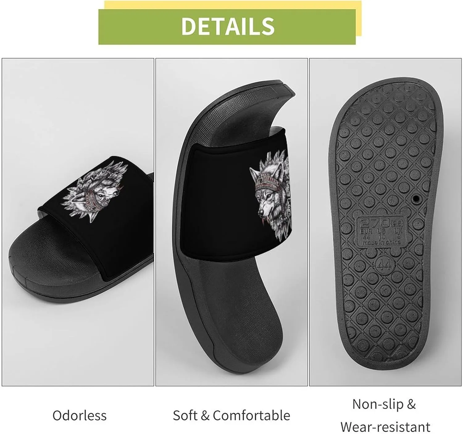 India Native Wolf Shower Sandals PVC Pillow Slippers Bath Slip On Home Shoes Non-Slip for Outdoor