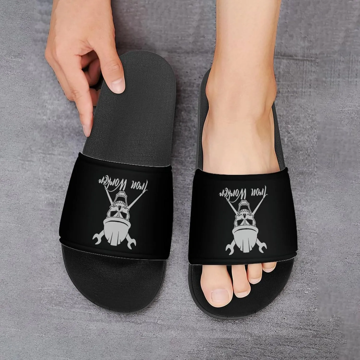Iron Worker Skull House Slippers for Women Men Shower Slides Bathroom Sandals