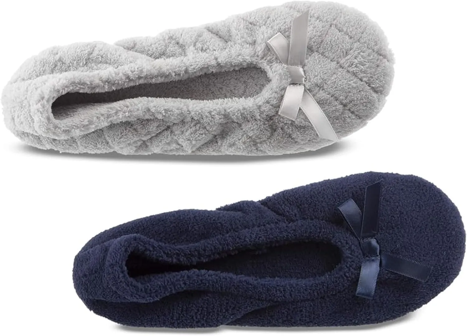 Isotoner Women's 2 Pack Mictroterry Ballerina Slipper with a Satin Bow