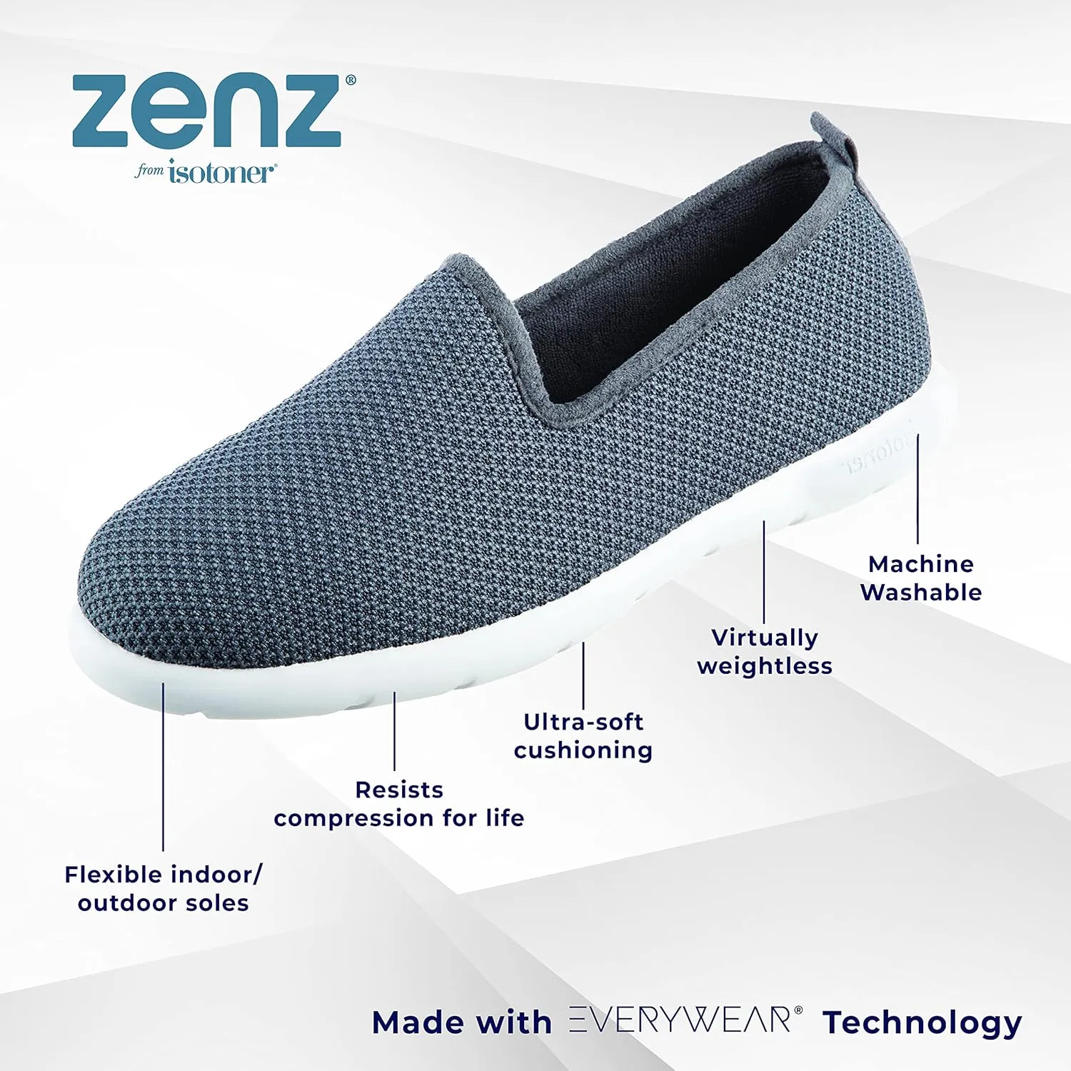 isotoner Zenz Mens Slip-On Slippers, Lightweight Knit Loafers with A Soft Microterry Lining