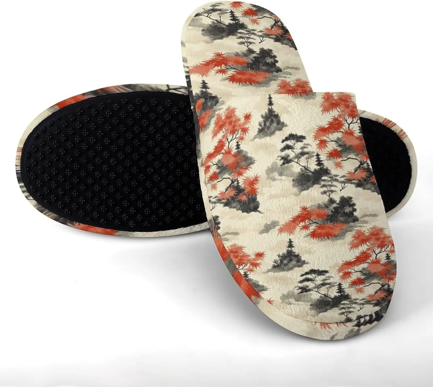 Japanese Landscape Leaves Women's Slipper Non Slip Comfortable Winter Warm Home House Shoes