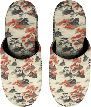 Japanese Landscape Leaves Women's Slipper Non Slip Comfortable Winter Warm Home House Shoes