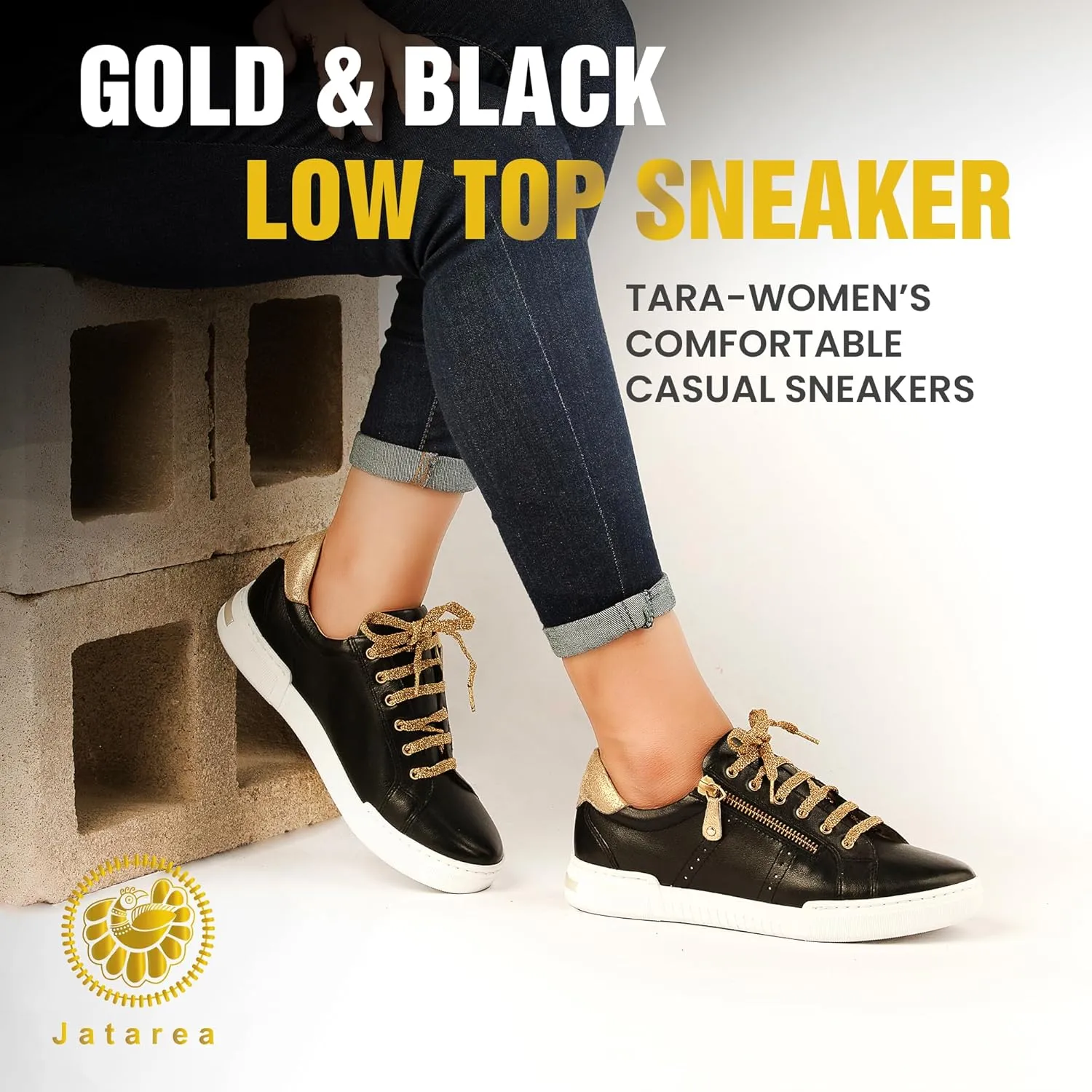 JATAREA Women's Fashion Sneakers – Genuine Leather Casual Shoes, Comfortable Cushioned Insole, TPR Rubber Sole, Stylish Lifestyle, Lightweight and Durable Travel Sneakers